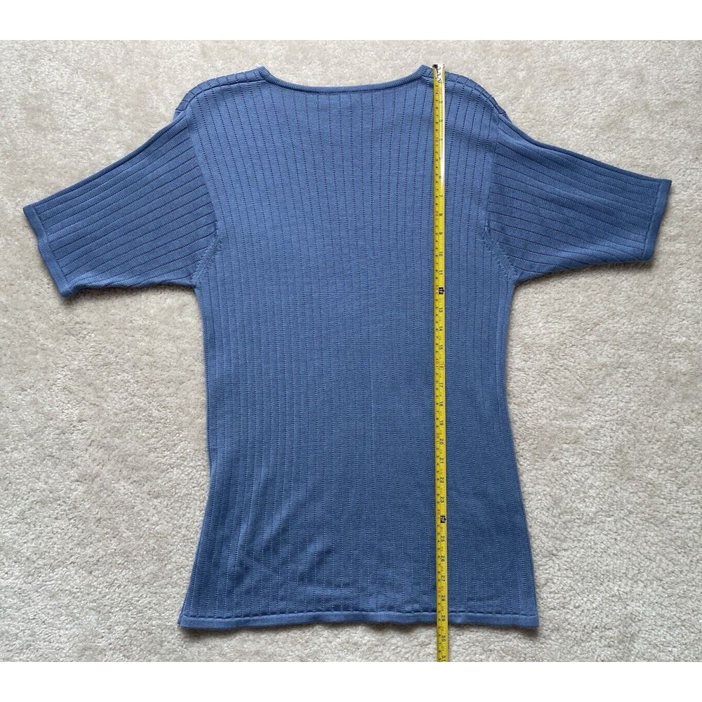 Leyla Mitra Short Sleeve Woman's Silk Sweater Blue Size Medium NWT  Vintage - Picture 4 of 6